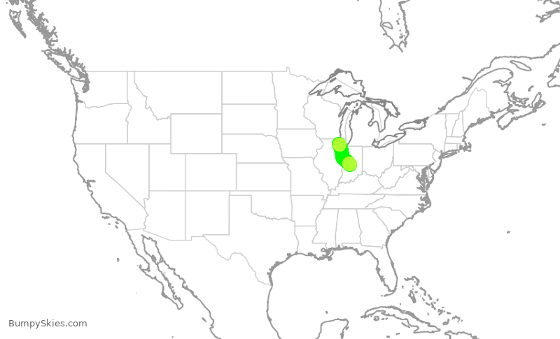 Turbulence forecast map for RPA3500, ORD to IND