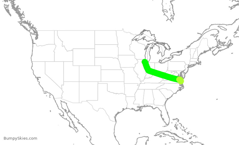 Turbulence forecast map for RPA3503, ORD to ORF