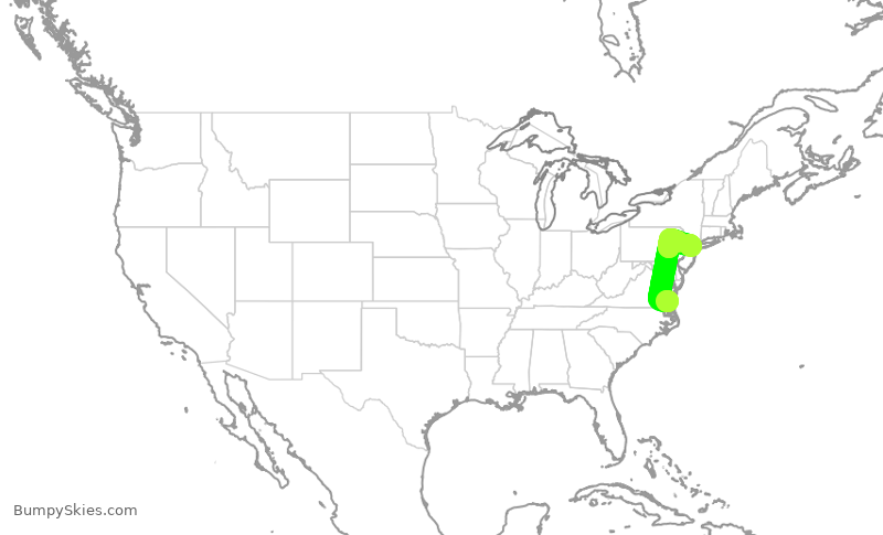 Turbulence forecast map for RPA3508, ORF to EWR