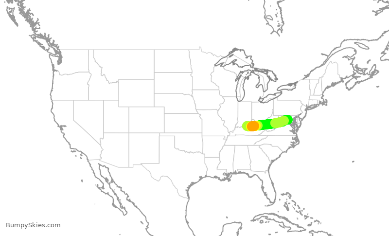 Turbulence forecast map for RPA3508, SDF to IAD