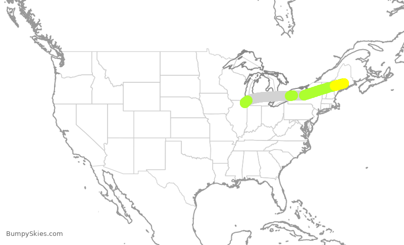 Turbulence forecast map for RPA3509, BGR to ORD