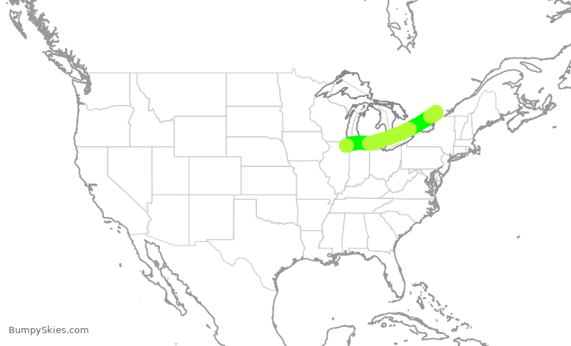 Turbulence forecast map for RPA3509, ORD to YOW