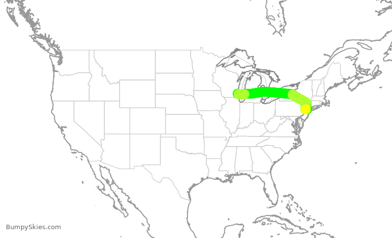 Turbulence forecast map for RPA3510, MKE to EWR
