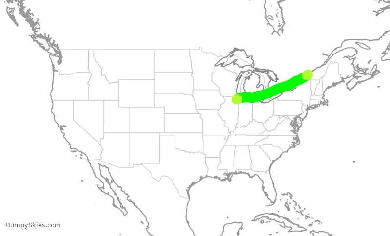 Turbulence forecast map for RPA3512, ORD to YUL
