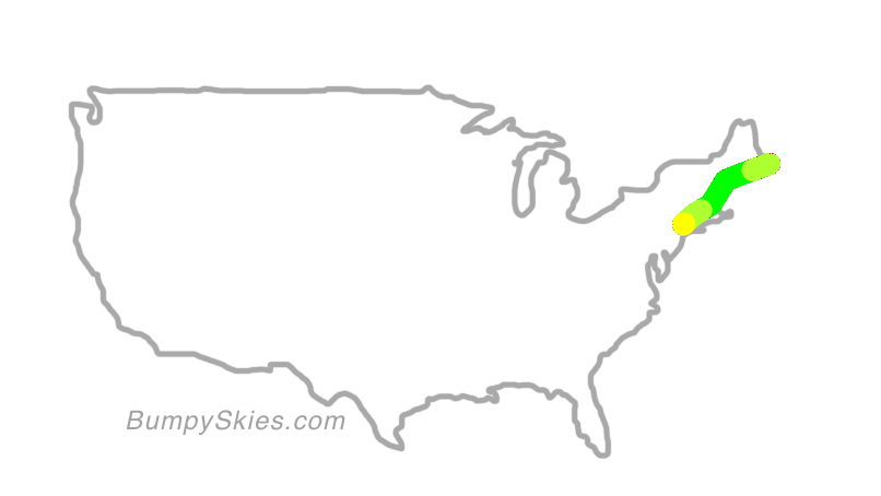 Map of continental US with illustrated flight path and turbulence forecast (described in text below)