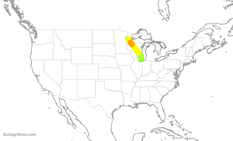 Turbulence forecast map for RPA3514, ORD to DLH