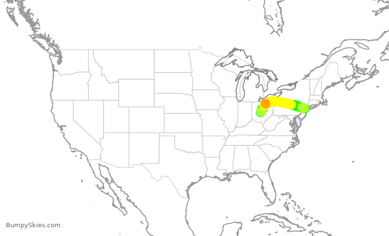 Turbulence forecast map for RPA3516, CMH to EWR
