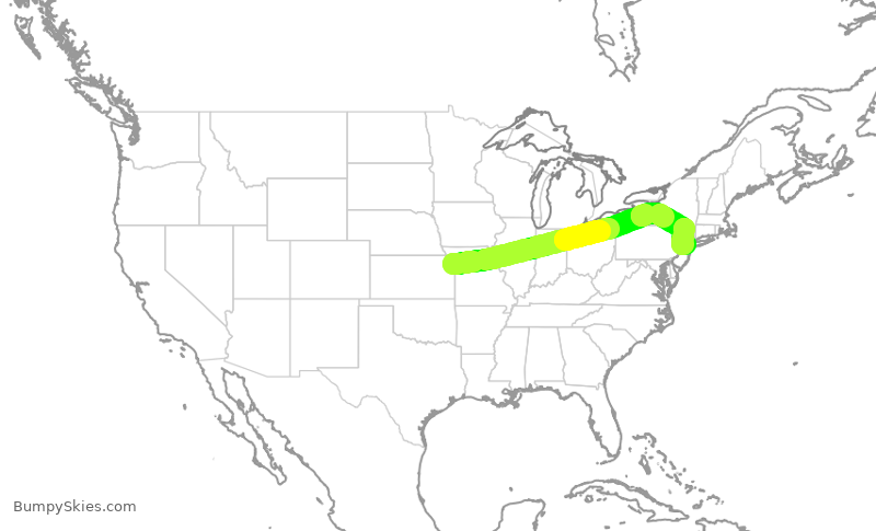 Turbulence forecast map for RPA3522, MCI to EWR