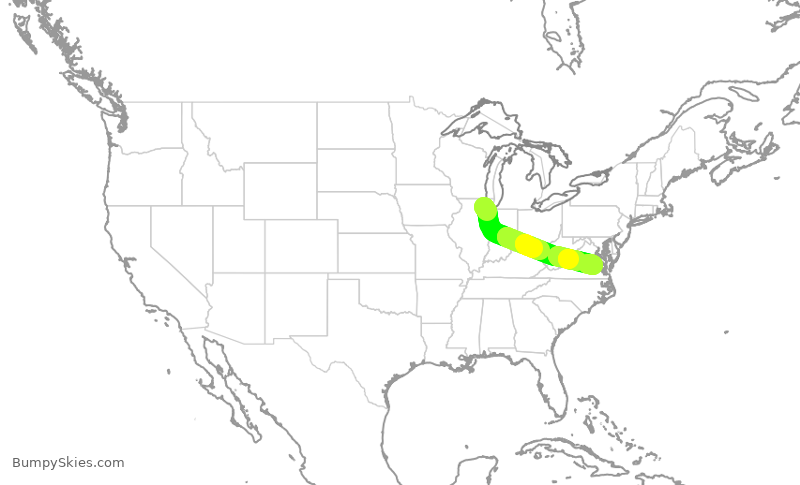 Turbulence forecast map for RPA3523, ORD to RIC