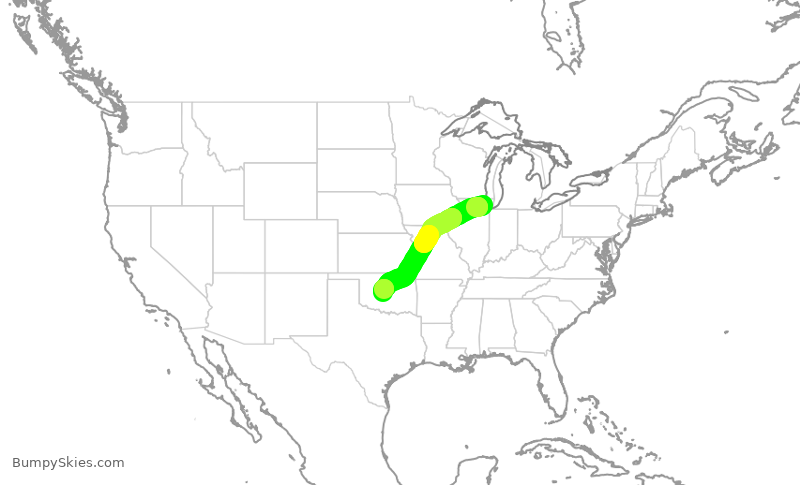 Turbulence forecast map for RPA3525, ORD to OKC