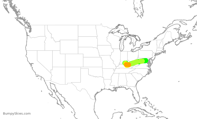 Turbulence forecast map for RPA3526, IAD to SDF