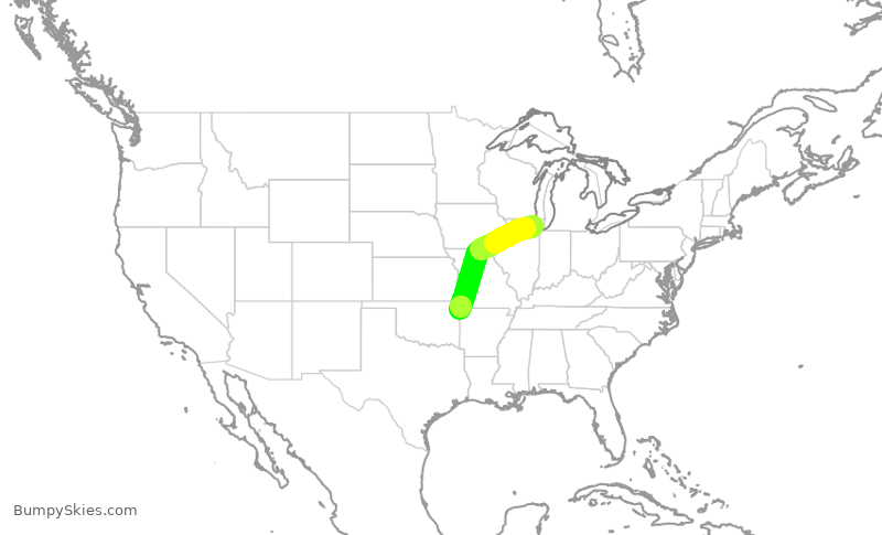 Turbulence forecast map for RPA3527, ORD to XNA