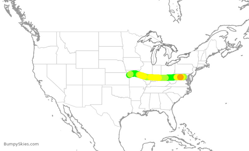 Turbulence forecast map for RPA3528, IAD to MCI