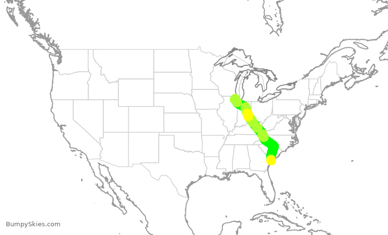 Turbulence forecast map for RPA3542, HHH to ORD