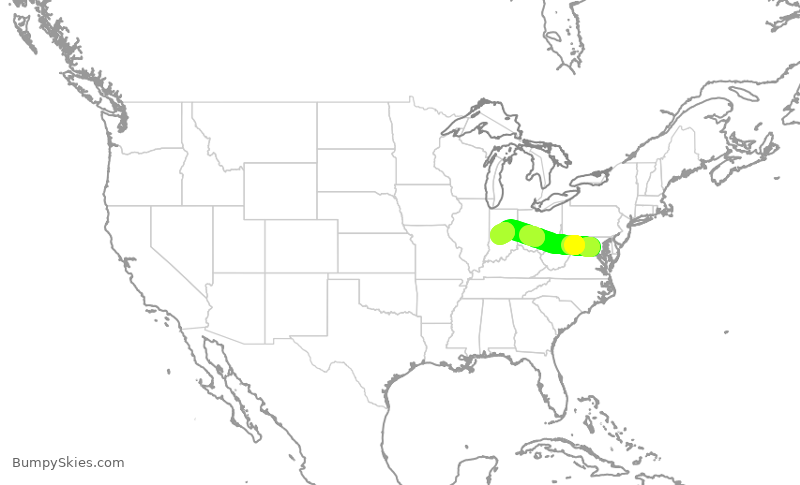 Turbulence forecast map for RPA3543, IAD to IND