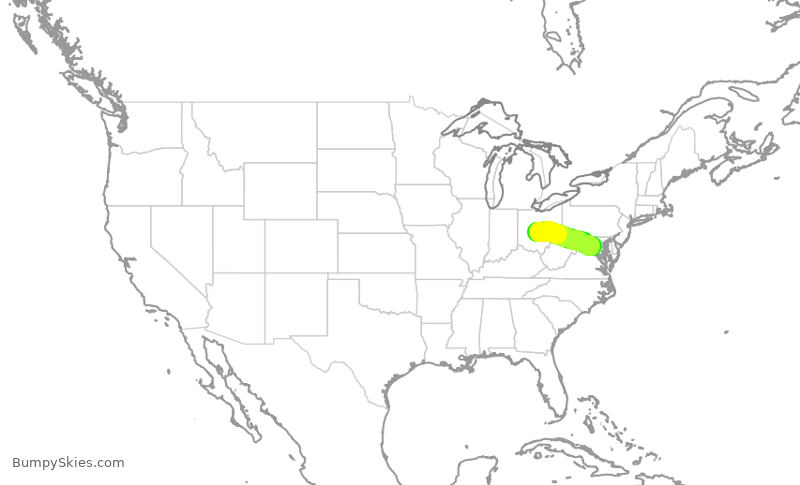 Turbulence forecast map for RPA3546, CMH to IAD