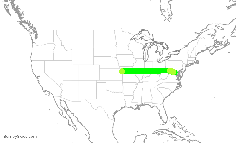 Turbulence forecast map for RPA3546, MCI to IAD