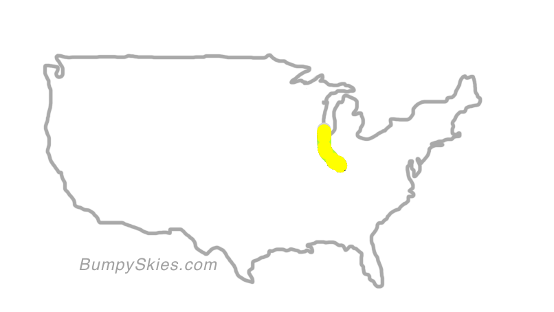 Map of continental US with illustrated flight path and turbulence forecast (described in text below)