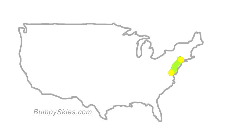 Map of continental US with illustrated flight path and turbulence forecast (described in text below)