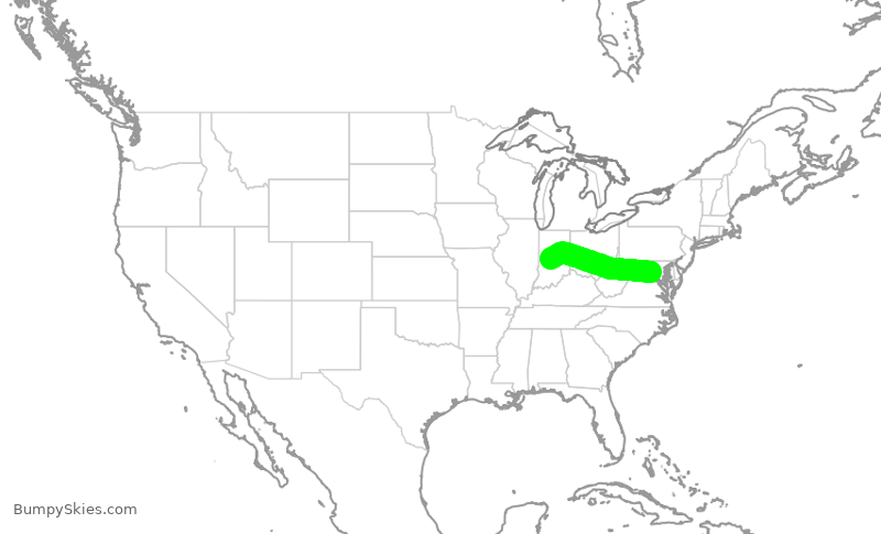Turbulence forecast map for RPA3561, IAD to IND