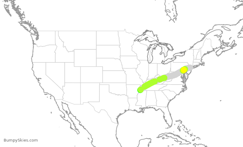 Turbulence forecast map for RPA3563, EWR to MEM