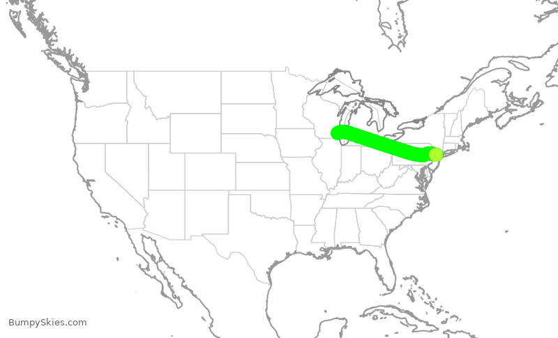 Turbulence forecast map for RPA3564, EWR to MKE