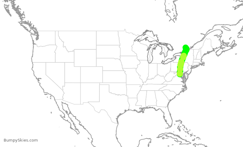 Turbulence forecast map for RPA3566, IAD to YOW
