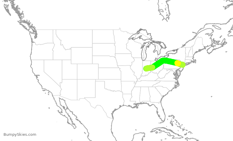 Turbulence forecast map for RPA3571, IND to EWR