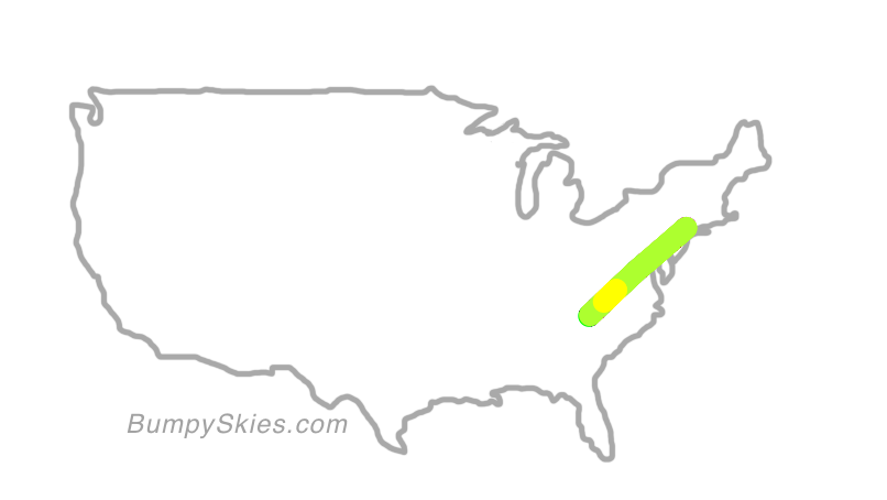 Map of continental US with illustrated flight path and turbulence forecast (described in text below)