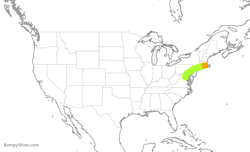 Turbulence forecast map for RPA3575, PVD to IAD