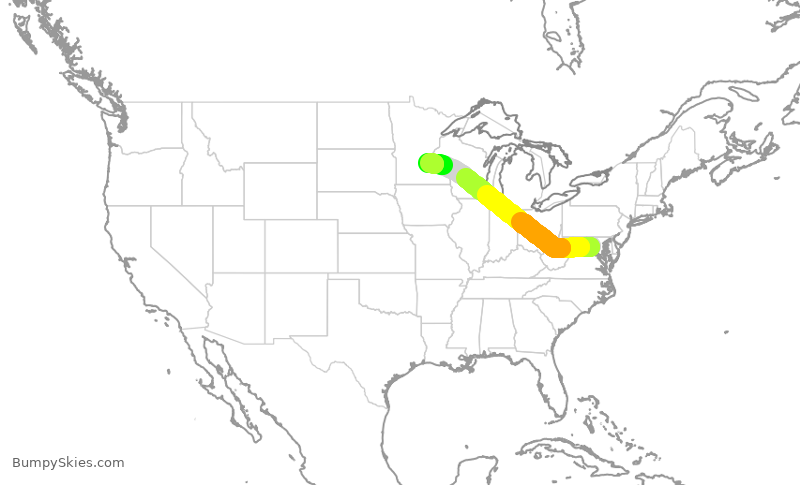 Turbulence forecast map for RPA3576, IAD to MSP