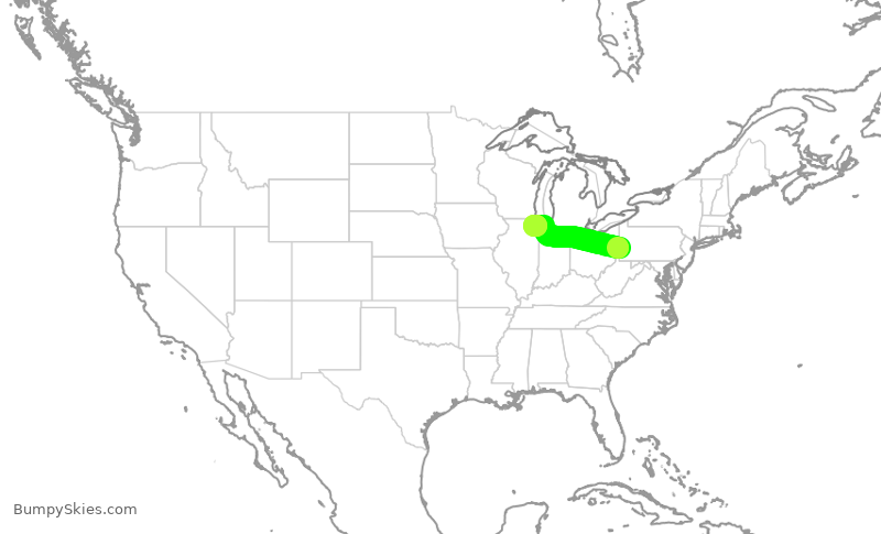 Turbulence forecast map for RPA3577, PIT to ORD