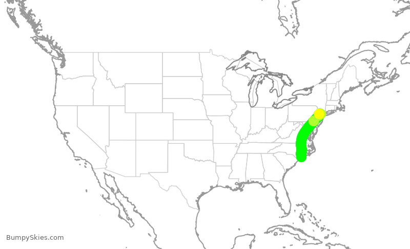 Turbulence forecast map for RPA3579, ILM to EWR