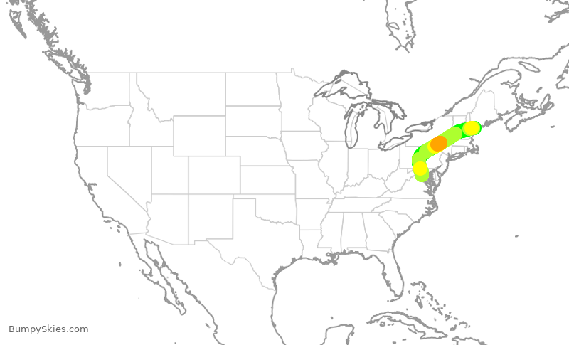 Turbulence forecast map for RPA3582, PWM to IAD