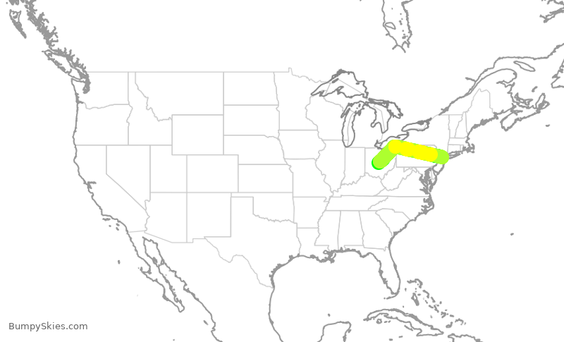 Turbulence forecast map for RPA3587, CMH to EWR