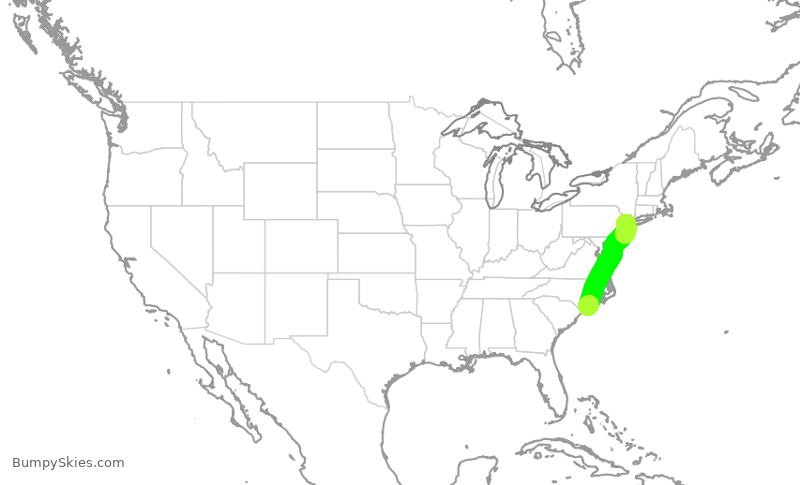 Turbulence forecast map for RPA3587, EWR to ILM