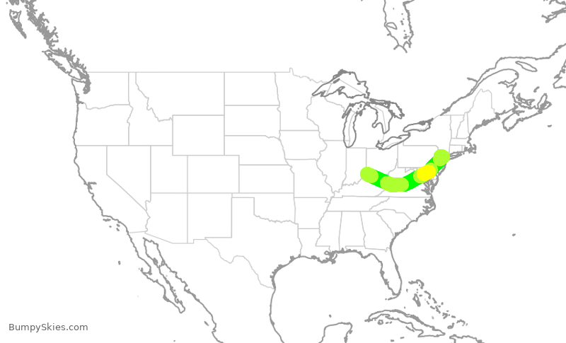 Turbulence forecast map for RPA3588, CVG to EWR