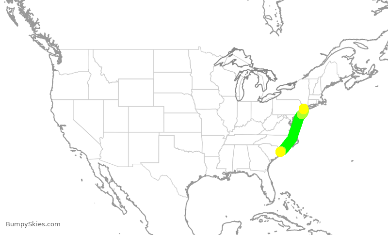 Turbulence forecast map for RPA3589, EWR to MYR