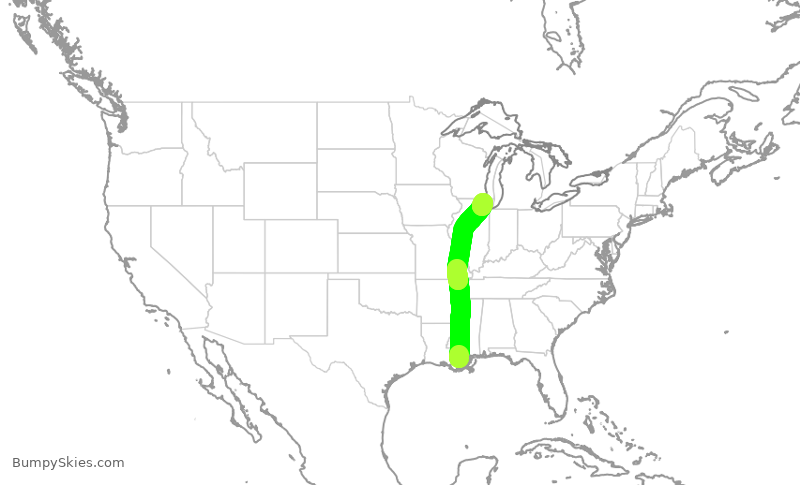 Turbulence forecast map for RPA3597, MSY to ORD