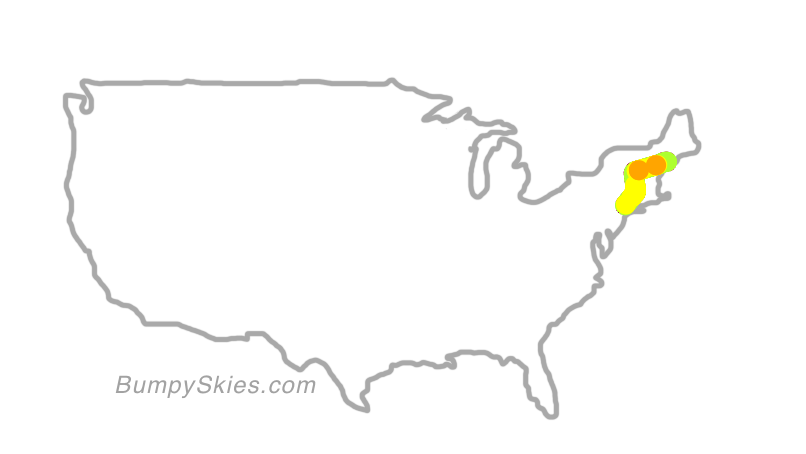 Map of continental US with illustrated flight path and turbulence forecast (described in text below)