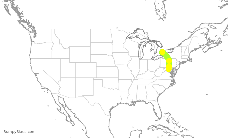 Turbulence forecast map for RPA3601, IAD to YYZ