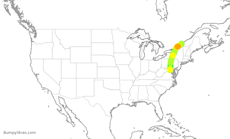 Turbulence forecast map for RPA3602, IAD to YUL