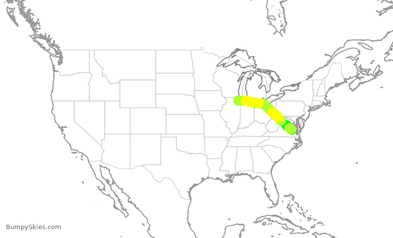 Turbulence forecast map for RPA3604, ORD to RIC
