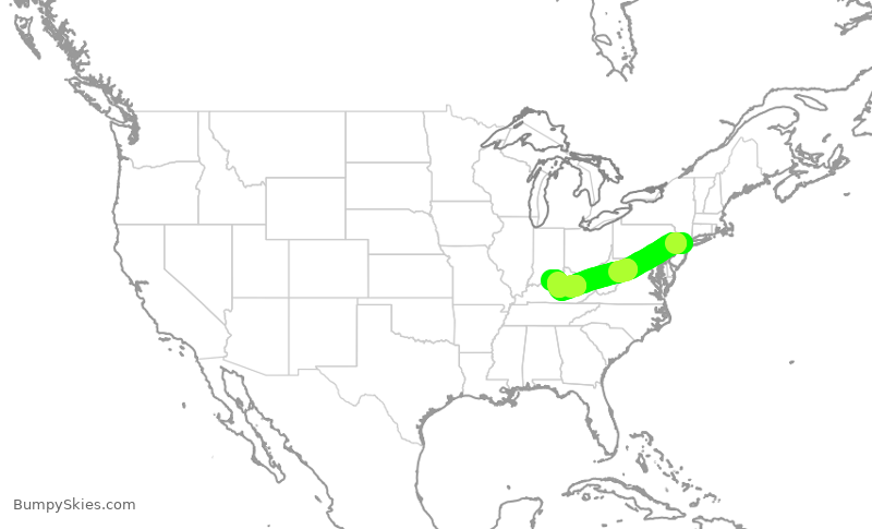 Turbulence forecast map for RPA3609, EWR to SDF