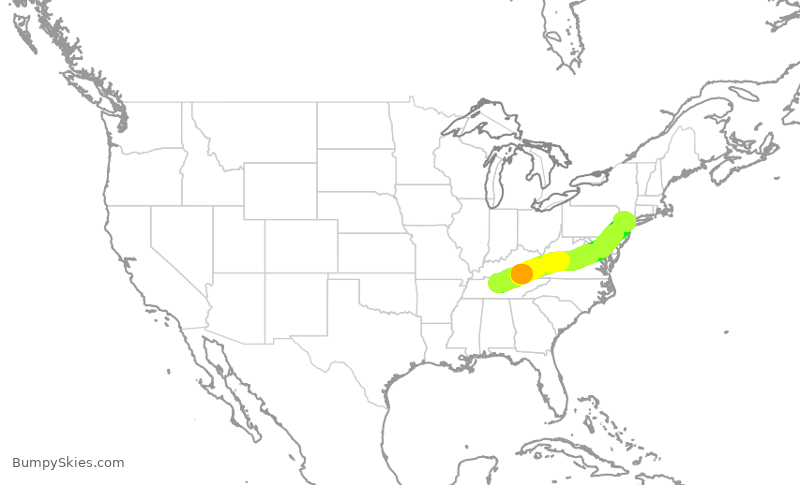 Turbulence forecast map for RPA3612, BNA to EWR
