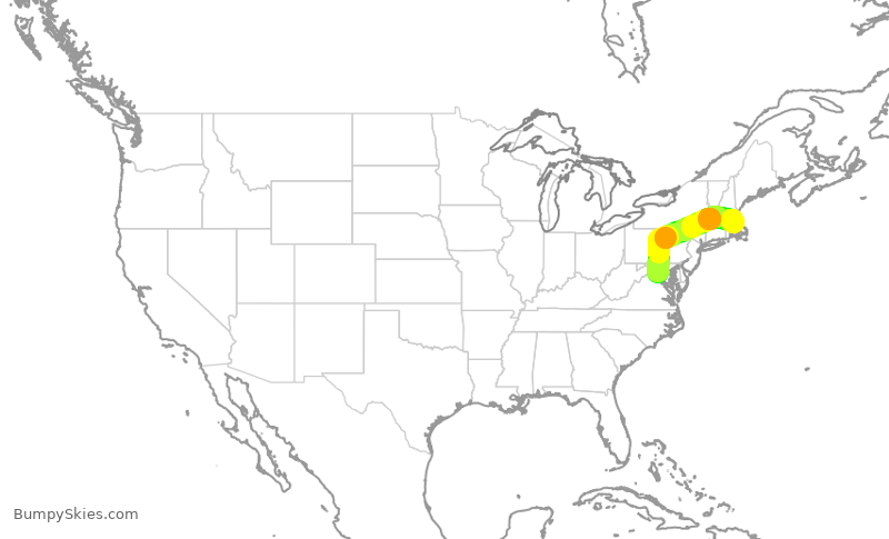 Turbulence forecast map for RPA3615, IAD to BOS