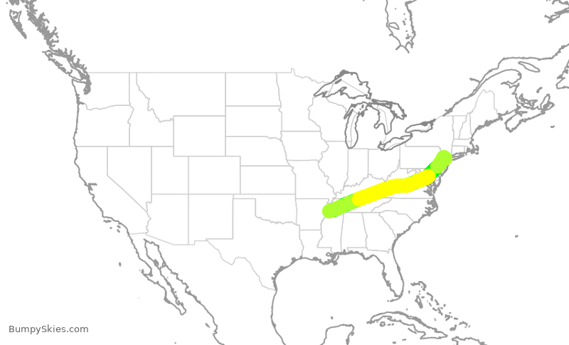 Turbulence forecast map for RPA3615, MEM to EWR