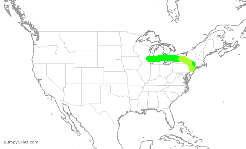 Turbulence forecast map for RPA3616, MKE to EWR