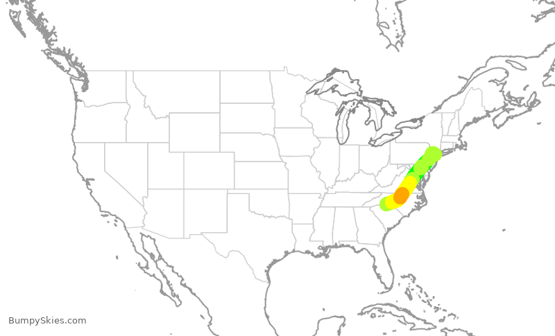 Turbulence forecast map for RPA3618, CLT to EWR
