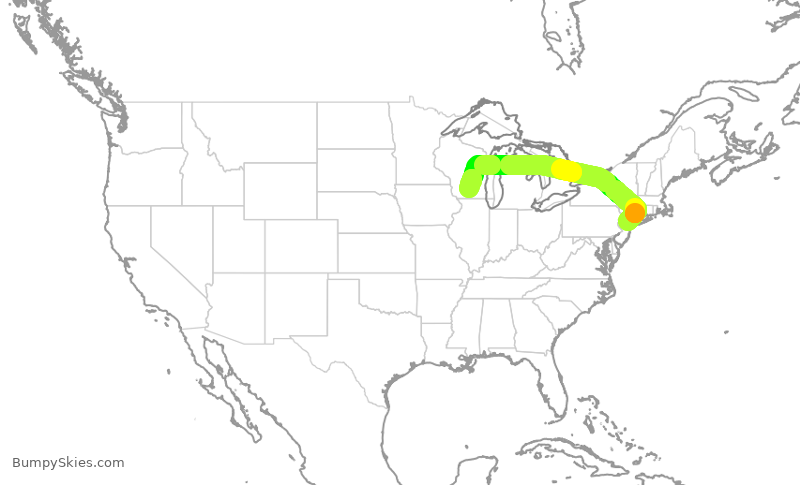 Turbulence forecast map for RPA3620, EWR to MSN